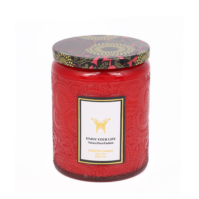 Embossed Glass Fragrance Handmade Gift Aromatherapy Soy Candles
