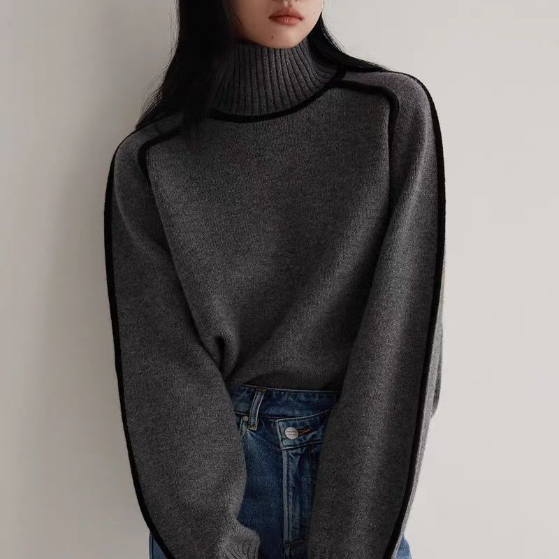 Autumn And Winter Half Turtleneck Three-dimensional Casual Loose Pullover Knitted Sweater Fashion Knit Top Outerwear
