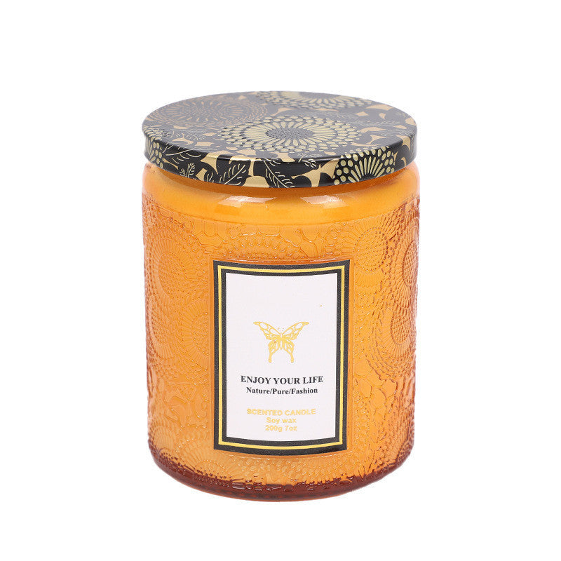 Embossed Glass Fragrance Handmade Gift Aromatherapy Soy Candles
