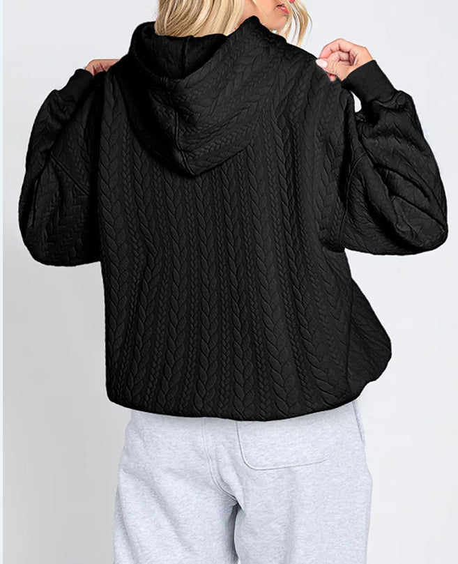 Twist Texture Solid Color Casual Hoodie Sweater Top
