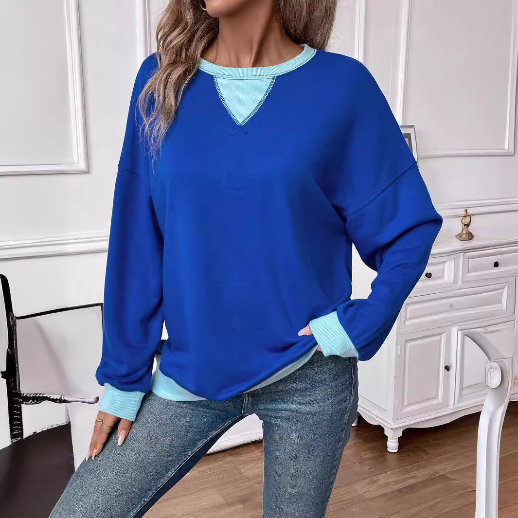 Loose Casual Contrast Color Sweater For Women
