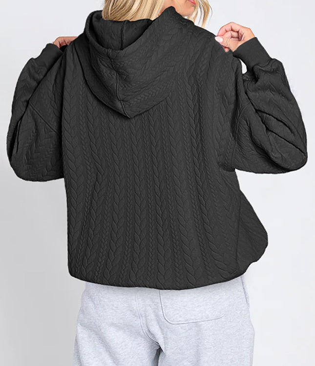 Twist Texture Solid Color Casual Hoodie Sweater Top
