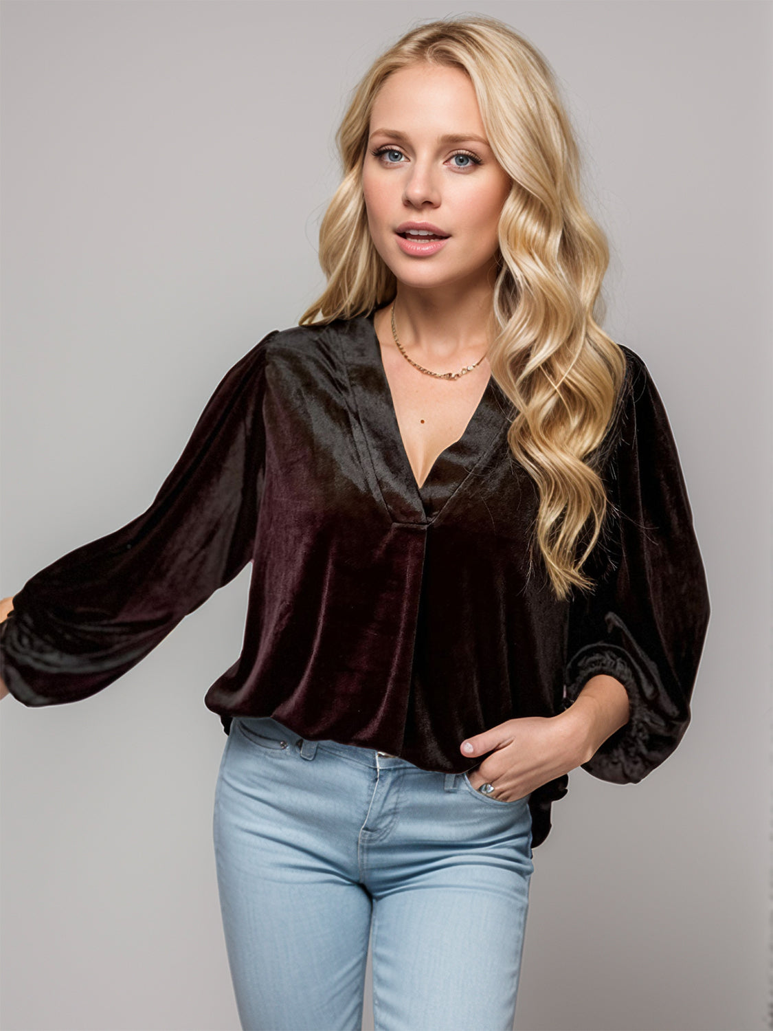 V-Neck Three-Quarter Sleeve Blouse
