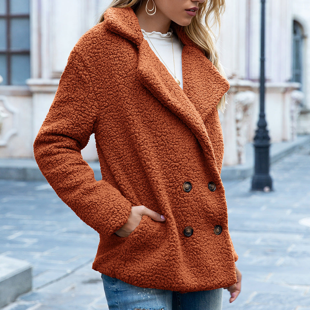 Button Lapel Jacket Winter Loose Fluffy Cardigan Sweater Coat Women
