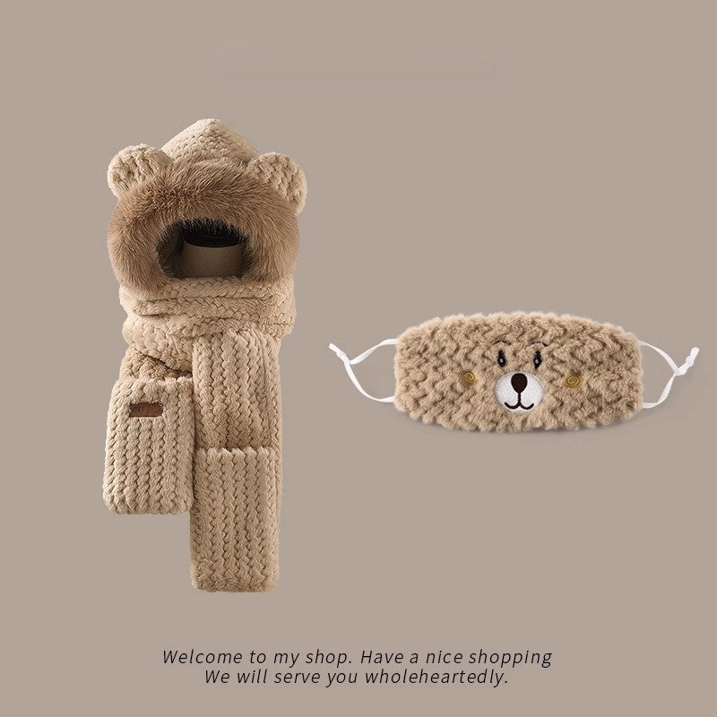 Bear Ears Plush Hat And Scarf For Women
