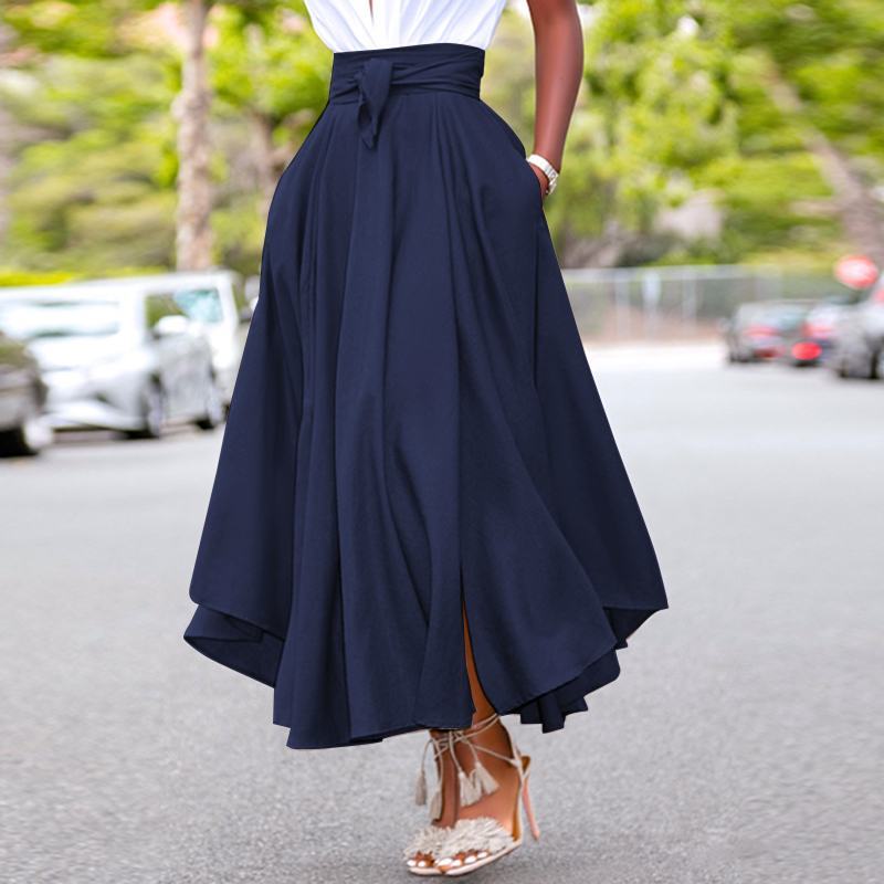 Women Skirts Summer Vintage Zipper Long Maxi Skirts
