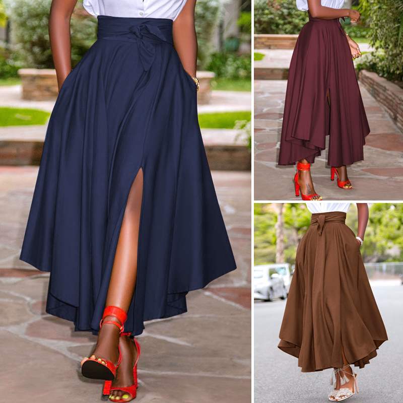 Women Skirts Summer Vintage Zipper Long Maxi Skirts
