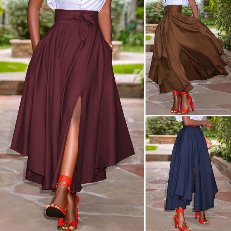 Women Skirts Summer Vintage Zipper Long Maxi Skirts
