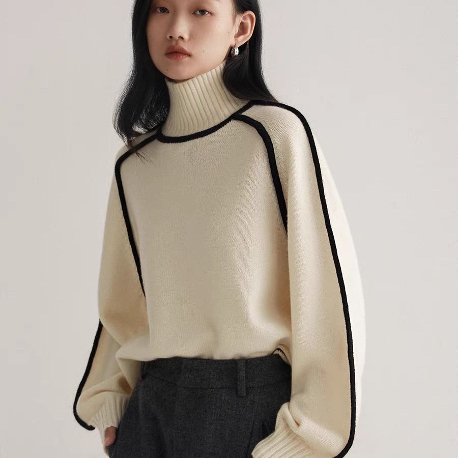 Autumn And Winter Half Turtleneck Three-dimensional Casual Loose Pullover Knitted Sweater Fashion Knit Top Outerwear
