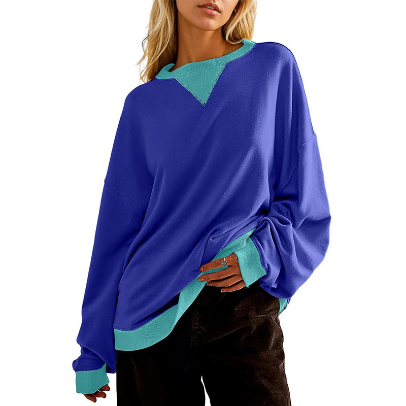 Loose Casual Contrast Color Sweater For Women
