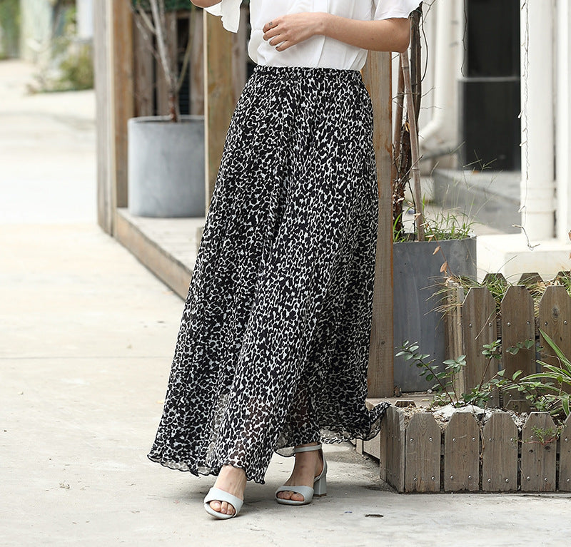 Chiffon Skirt Printed Floral High Waist Midi Skirt
