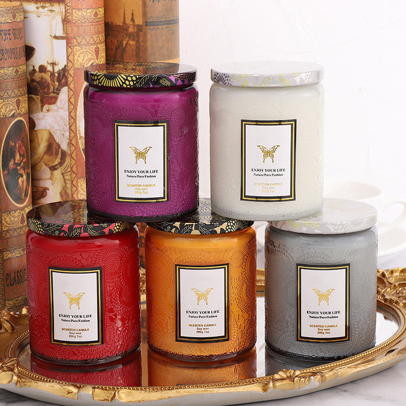 Embossed Glass Fragrance Handmade Gift Aromatherapy Soy Candles
