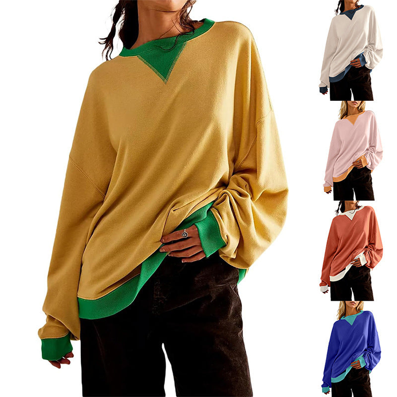 Loose Casual Contrast Color Sweater For Women
