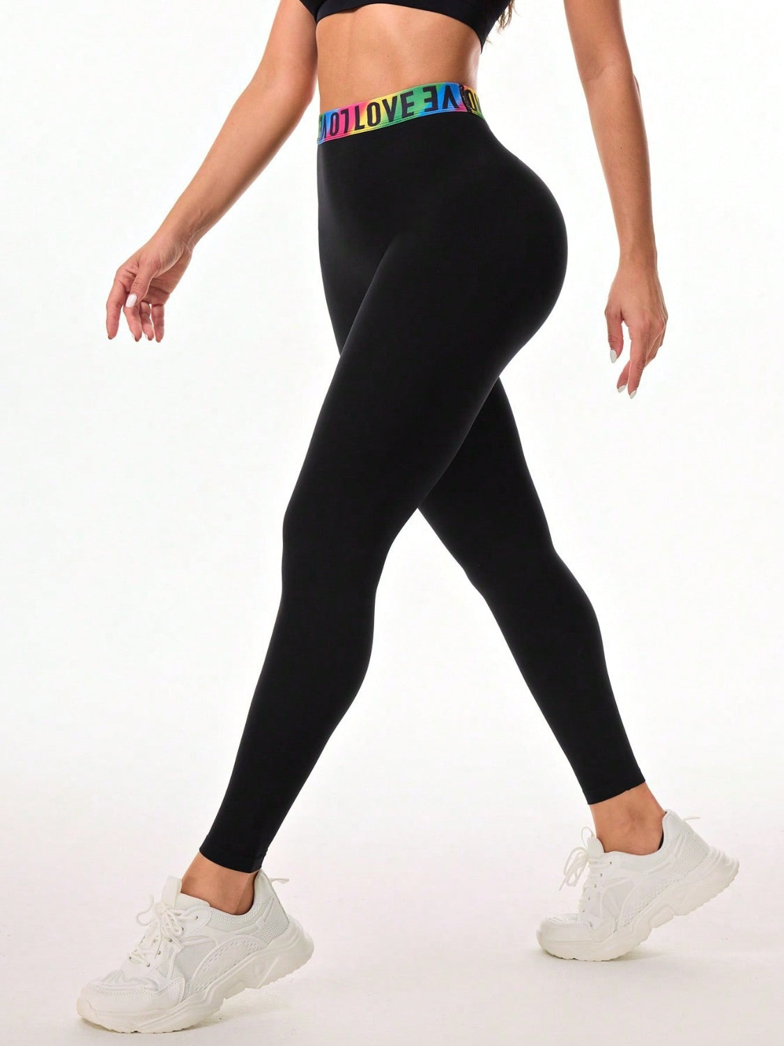 Letter Printed High Waist Active Leggings
