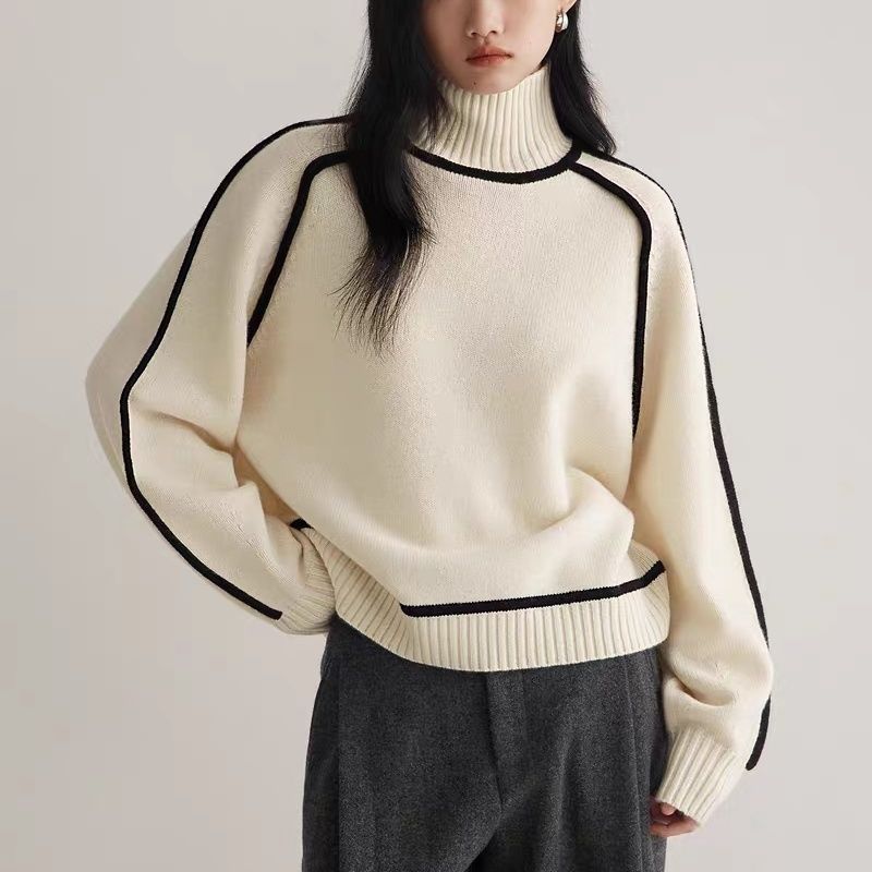 Autumn And Winter Half Turtleneck Three-dimensional Casual Loose Pullover Knitted Sweater Fashion Knit Top Outerwear
