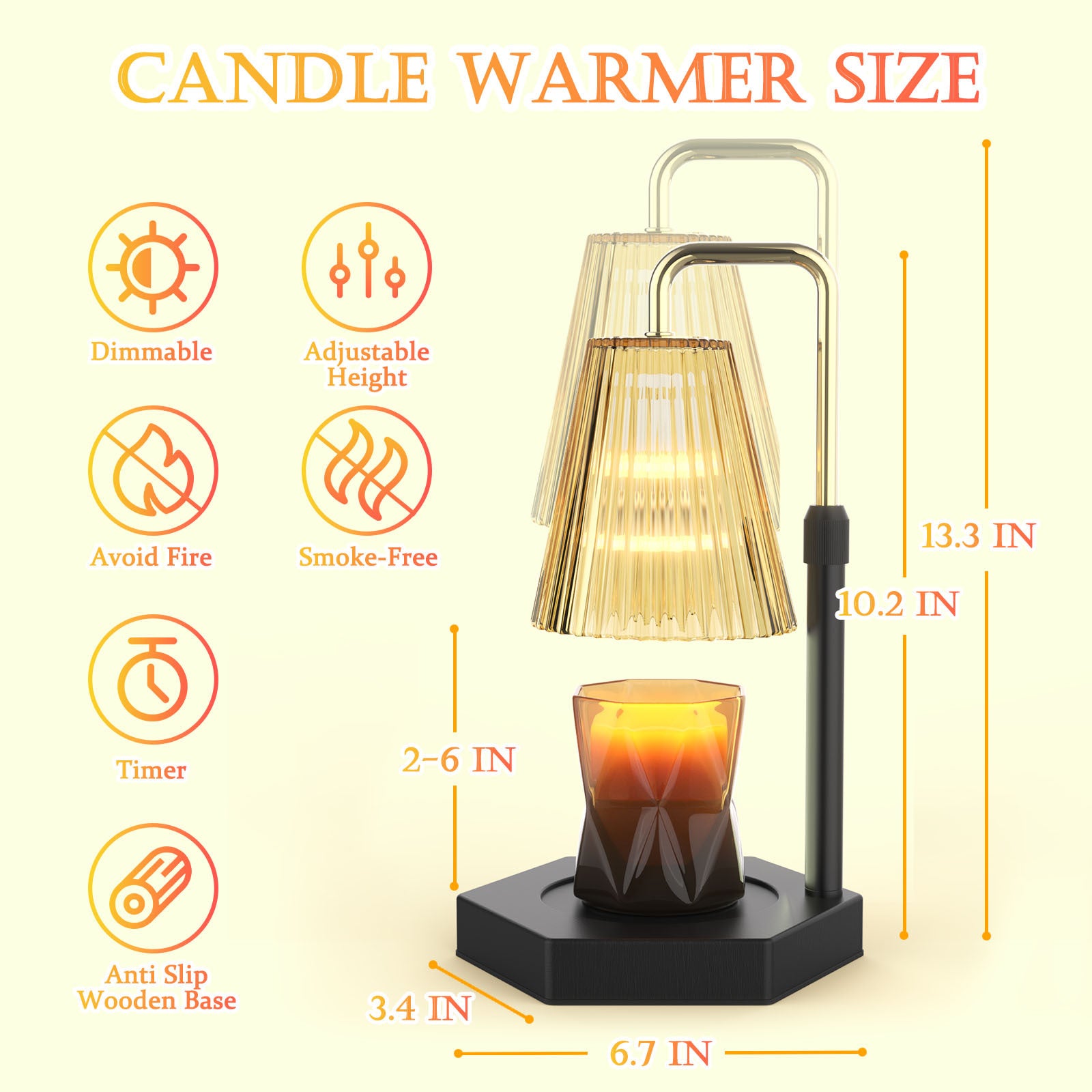 Candle Warmer Lamp Dimmable And Timer Candle Warmer Height Adjustable For Jar Scented Candles For Home Decor Amber Glass And Black Base
