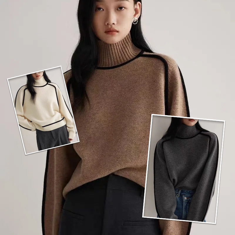 Autumn And Winter Half Turtleneck Three-dimensional Casual Loose Pullover Knitted Sweater Fashion Knit Top Outerwear
