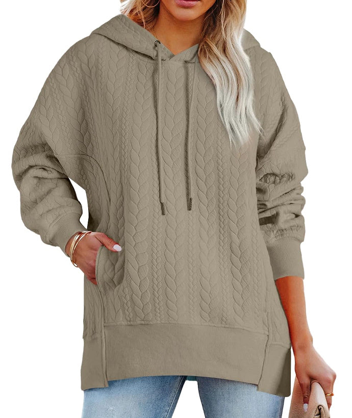 Twist Texture Solid Color Casual Hoodie Sweater Top
