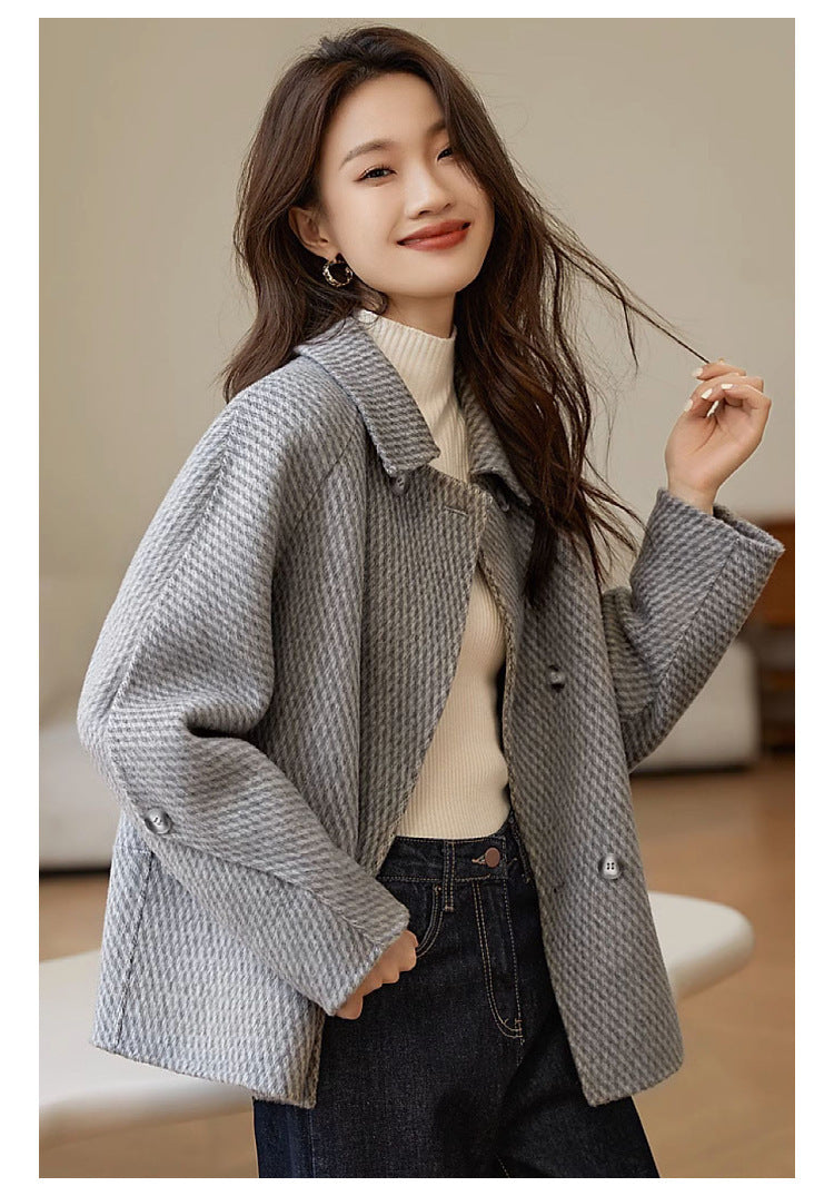 Pineapple Pattern Woolen Coat Outerwear Women
