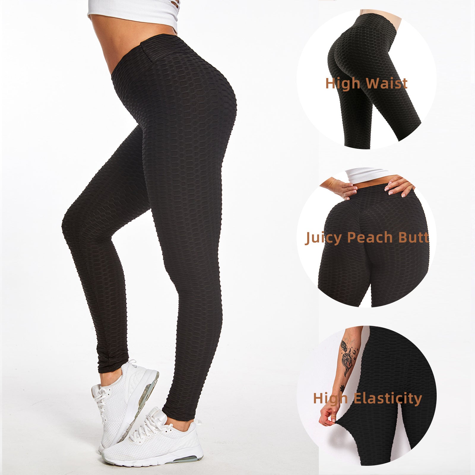 Women TIK Tok Leggings Bubble Textured Leggings Butt Lifting Yoga Pants Black Amazon Banned
