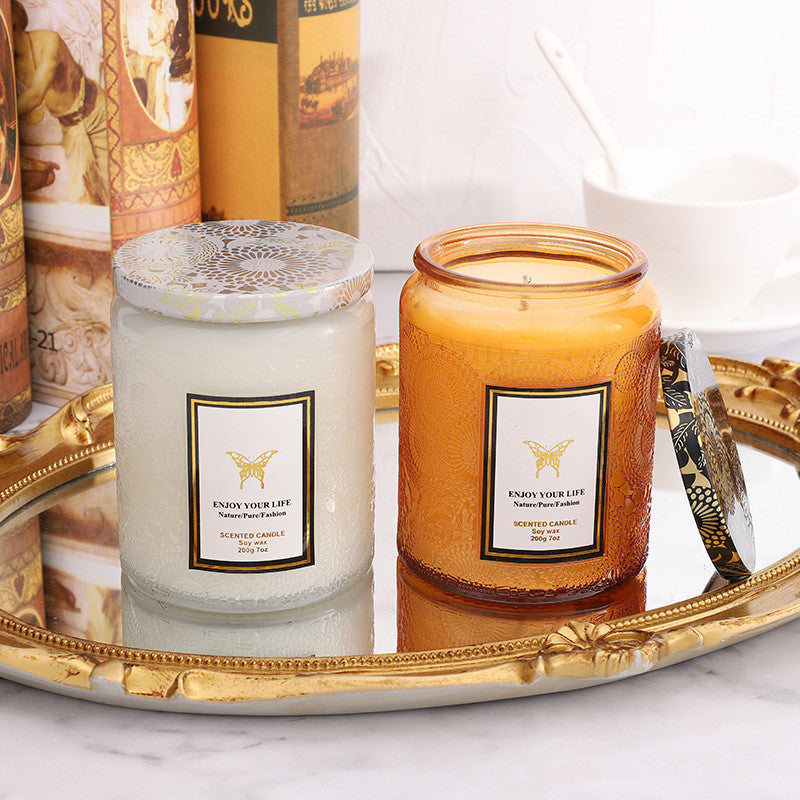 Embossed Glass Fragrance Handmade Gift Aromatherapy Soy Candles
