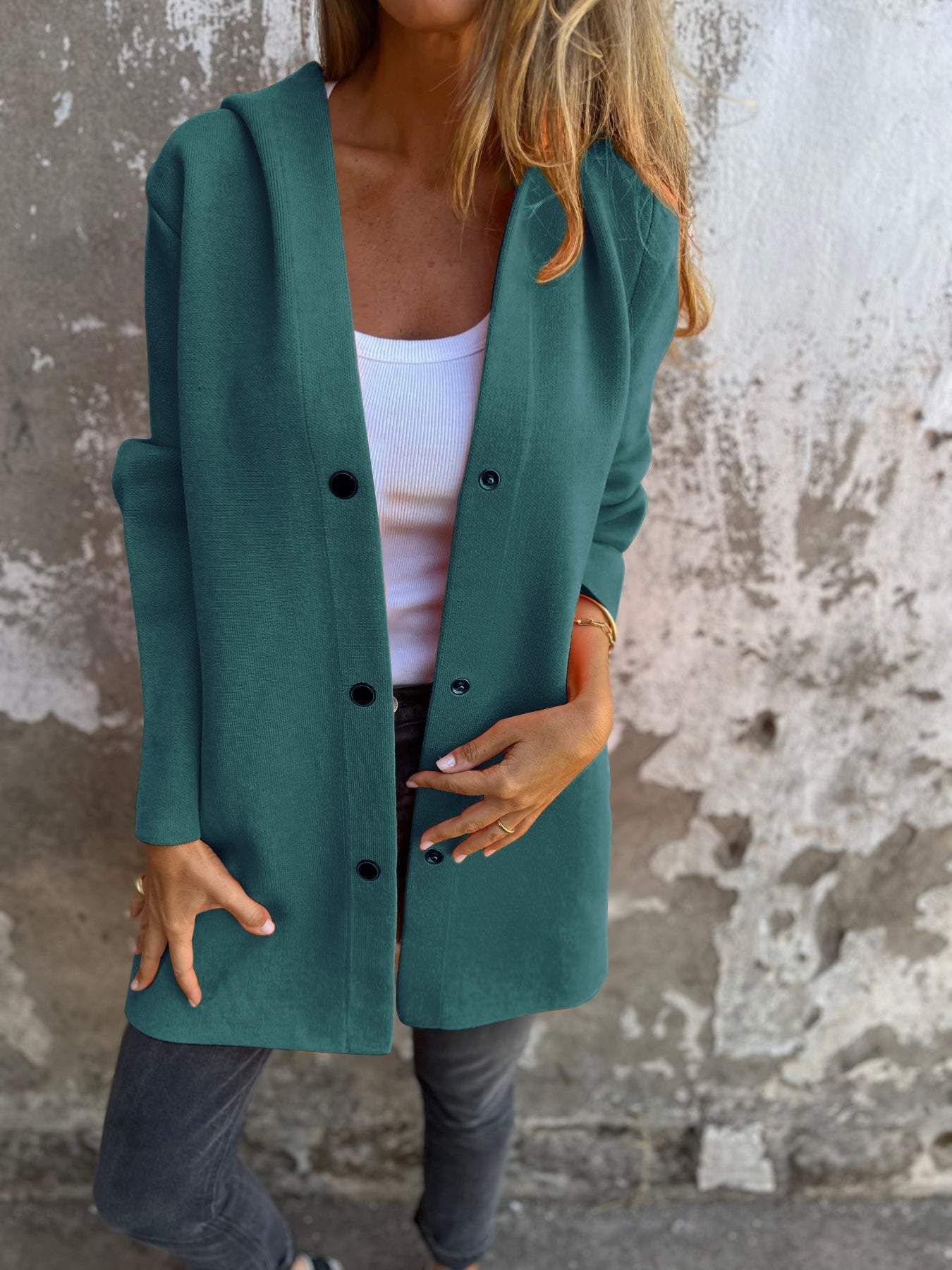 Casual Hooded Single-Breasted Cardigan Fashion Loose Solid Color Jacket Spring And Autumn Women's Clothing
