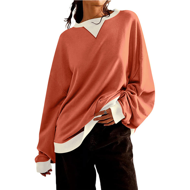 Loose Casual Contrast Color Sweater For Women
