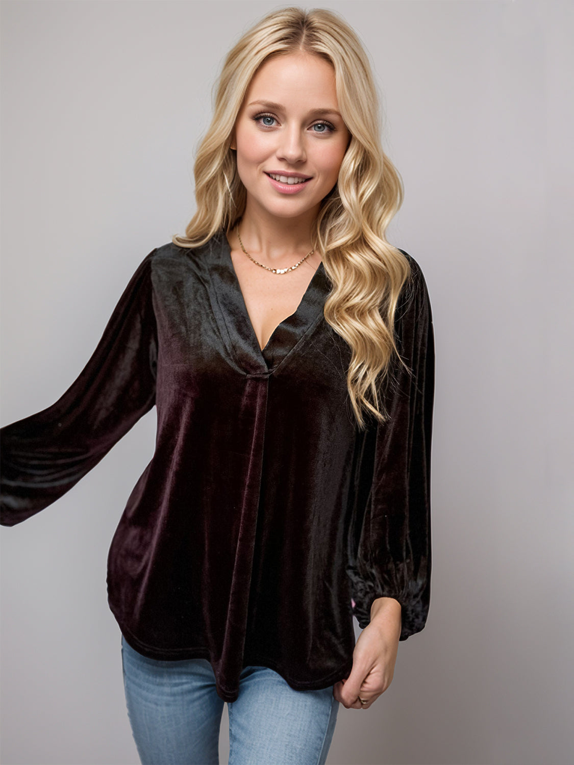 V-Neck Three-Quarter Sleeve Blouse
