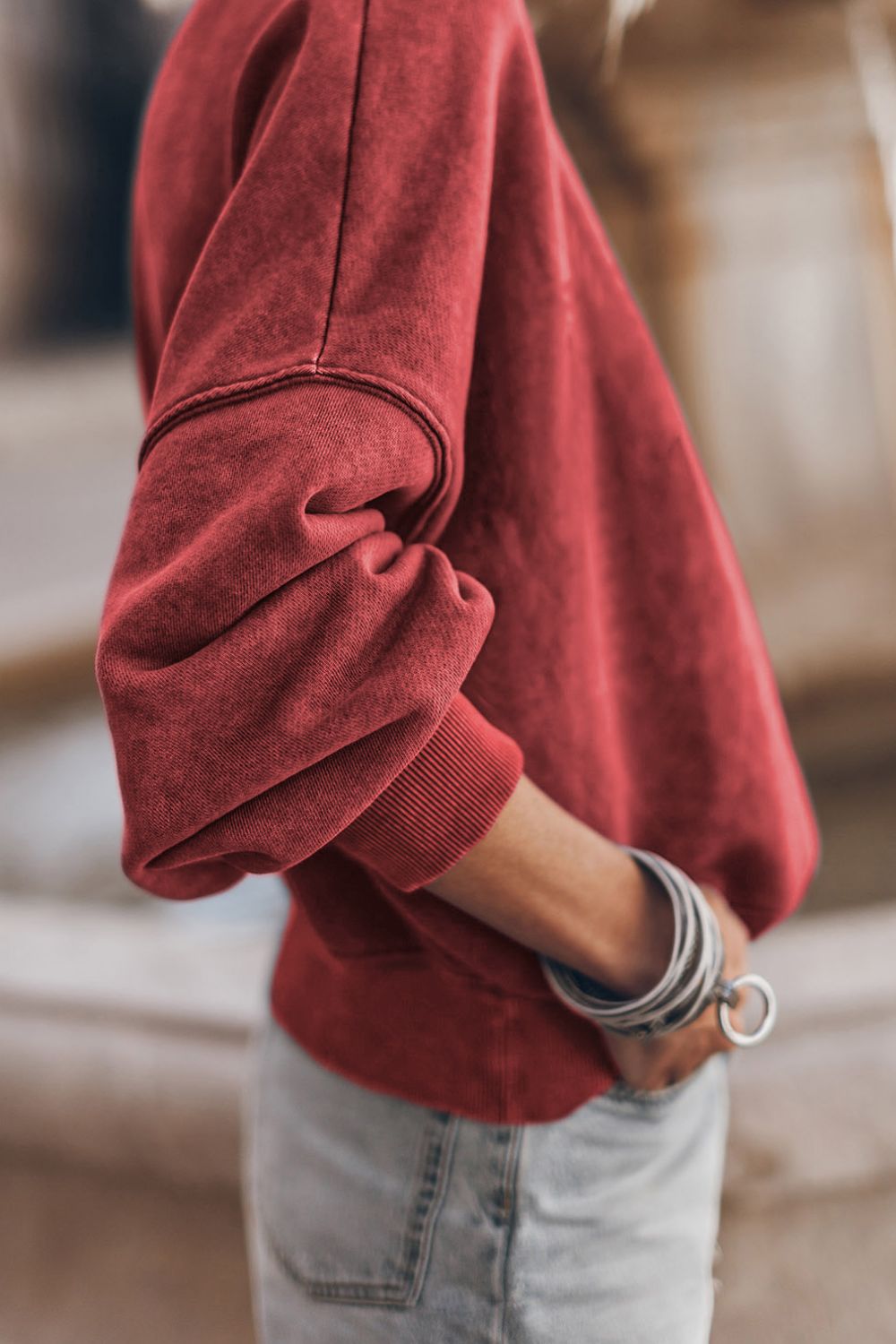 Mock Neck Dropped Shoulder Sweatshirt
