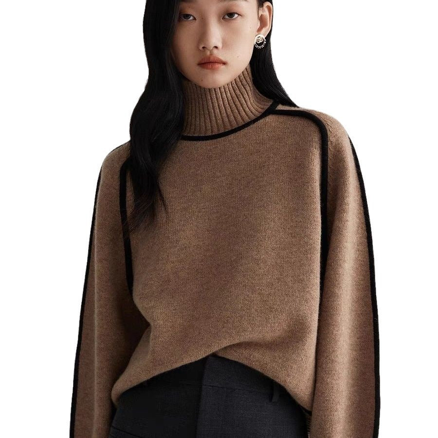 Autumn And Winter Half Turtleneck Three-dimensional Casual Loose Pullover Knitted Sweater Fashion Knit Top Outerwear
