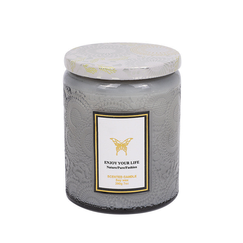 Embossed Glass Fragrance Handmade Gift Aromatherapy Soy Candles
