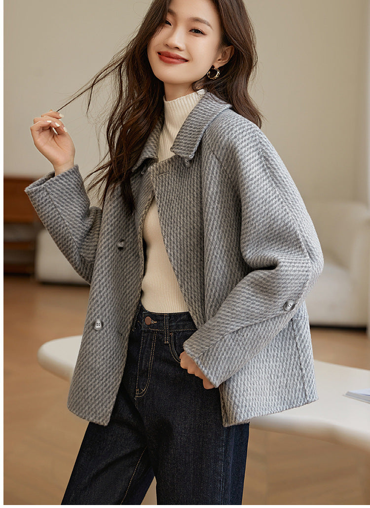 Pineapple Pattern Woolen Coat Outerwear Women
