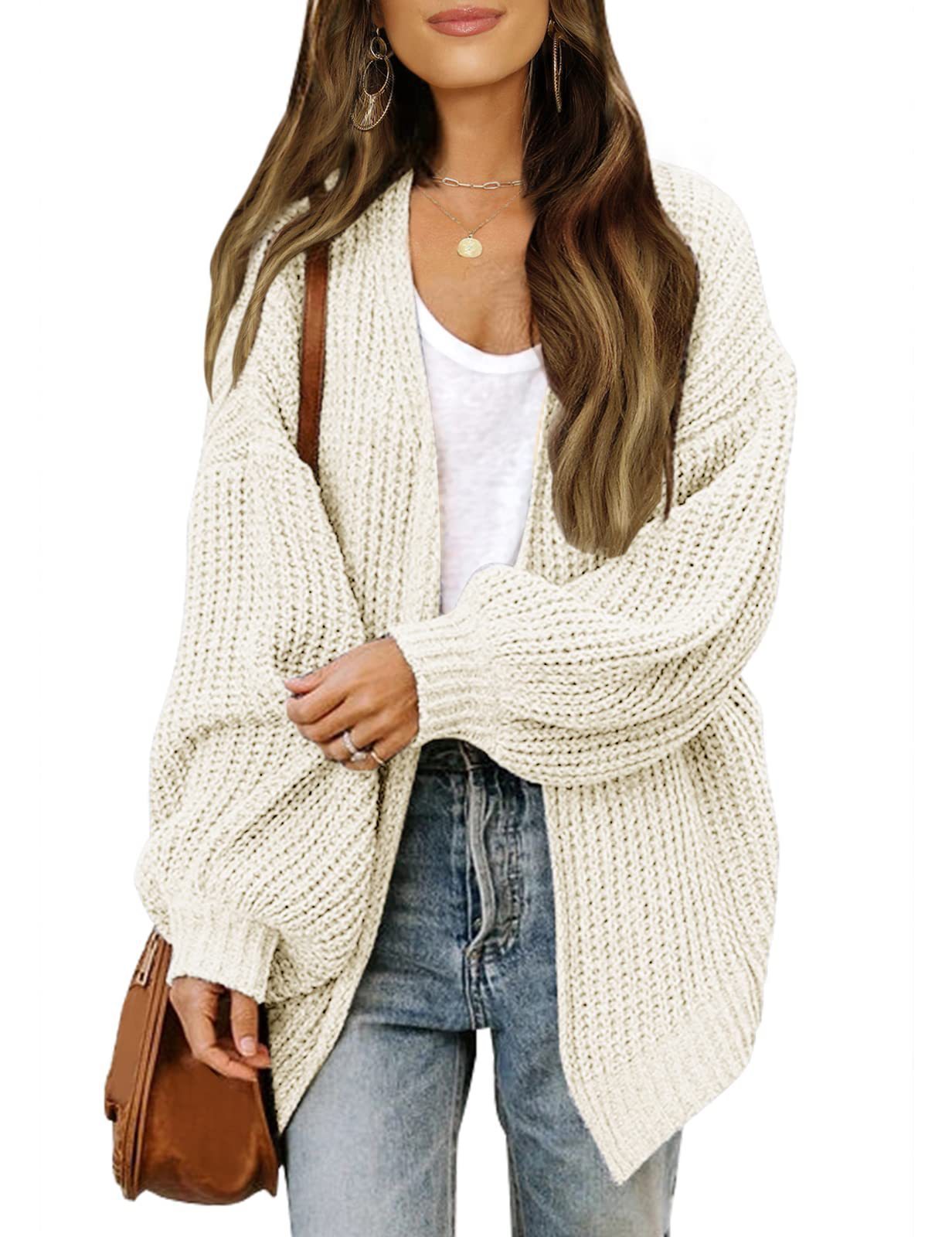 Fashion Lantern-sleeved Sweater With Pockets Casual Loose Solid Knit Cardigan Autumn Tops Womens Clothing
