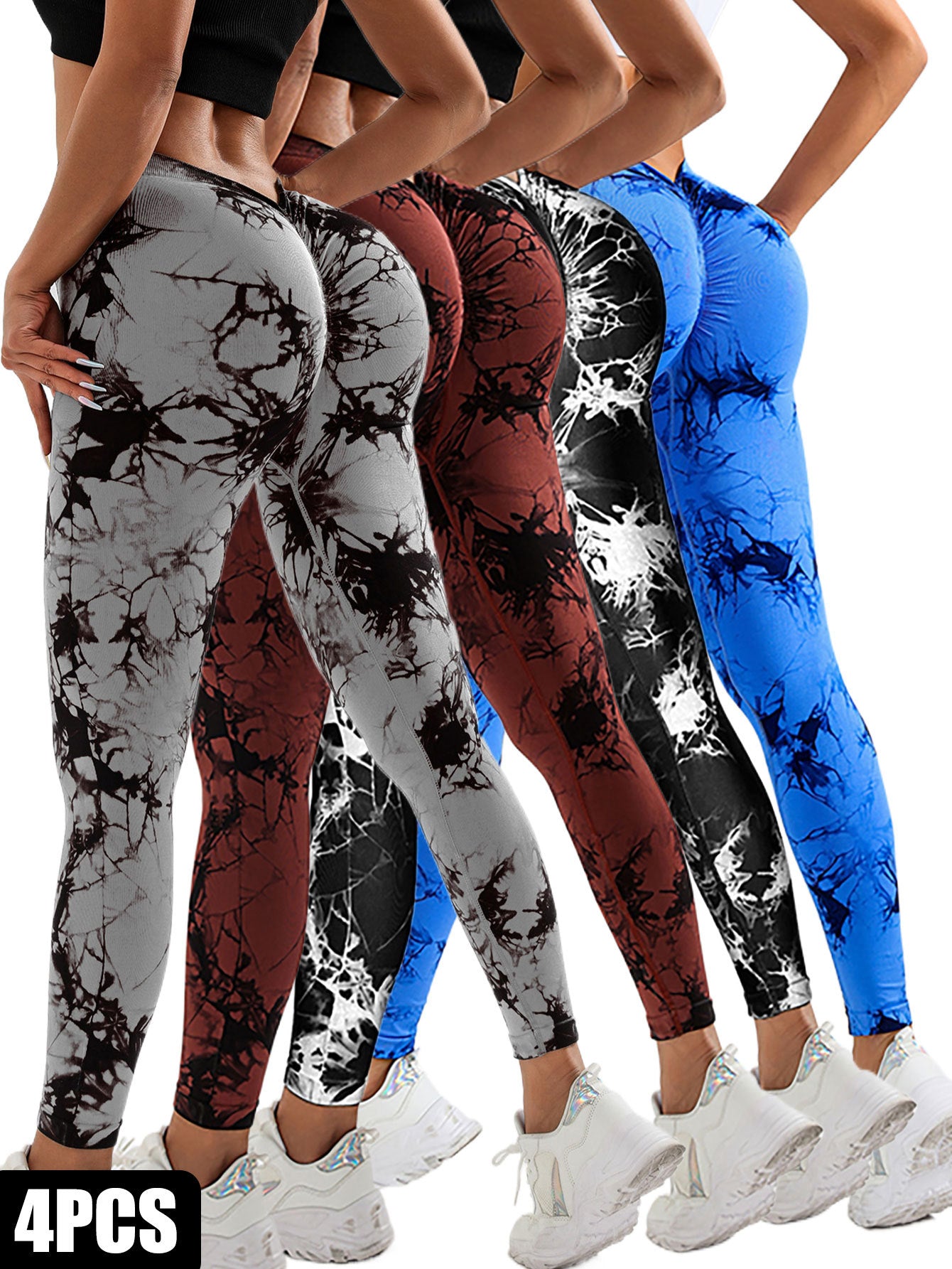 4 Pack Women's Scrunch Workout Leggings, High Waisted Butt Lifting Tie-dye V Back Waist Seamless Gym Yoga Leggings, Workout Leggings For Women Jada Leggings
