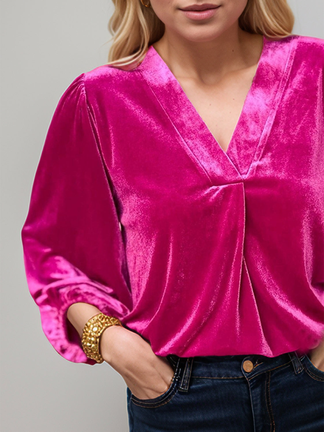 V-Neck Three-Quarter Sleeve Blouse
