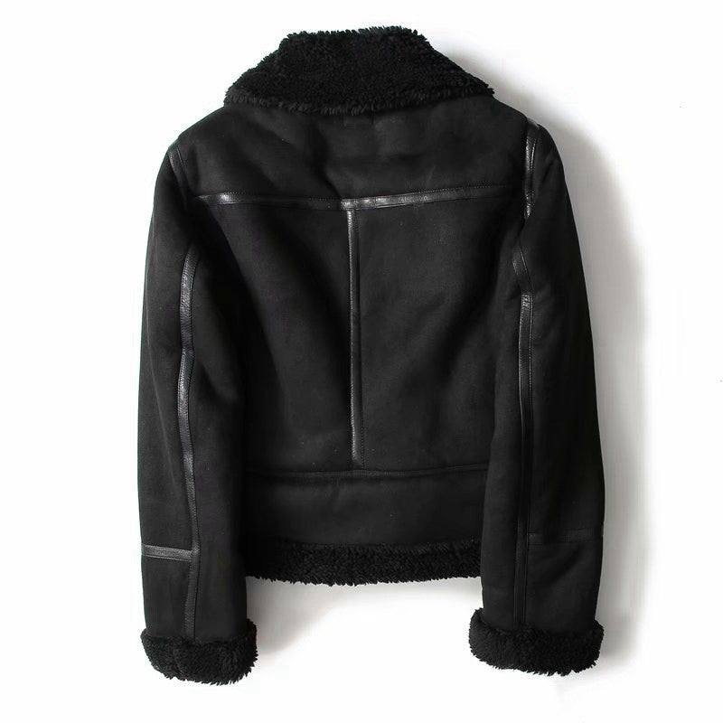 WInter Lapel Jacket Suede Lamb Wool Warm Coat Motorcycle Clothing Women Outwears
