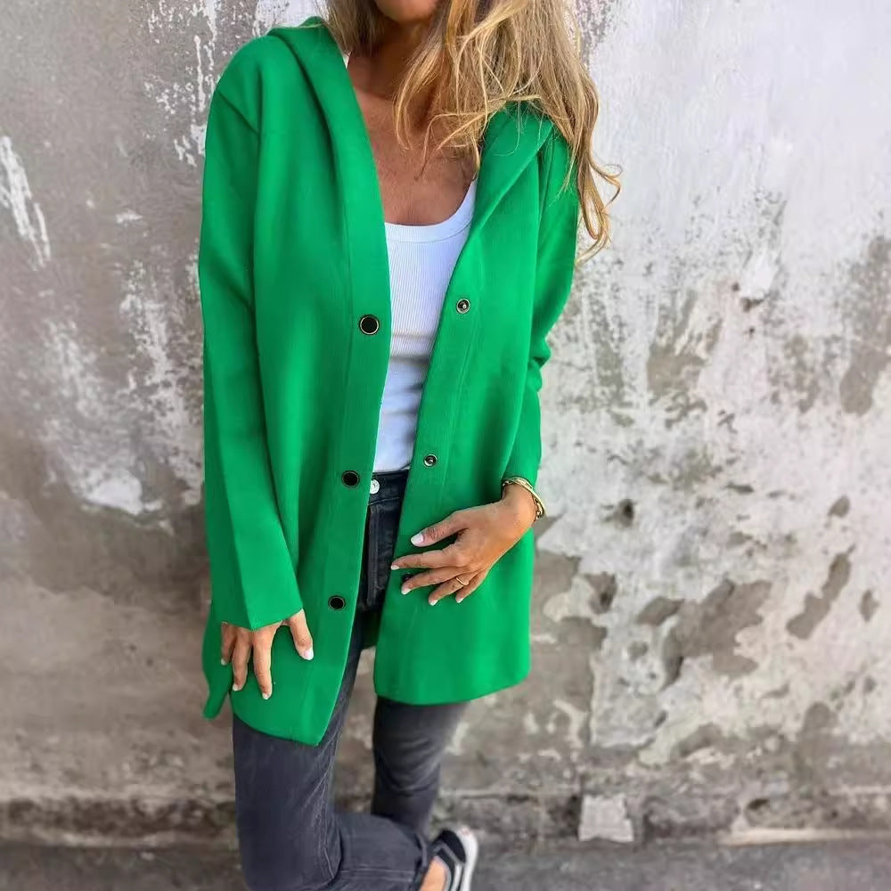 Casual Hooded Single-Breasted Cardigan Fashion Loose Solid Color Jacket Spring And Autumn Women's Clothing
