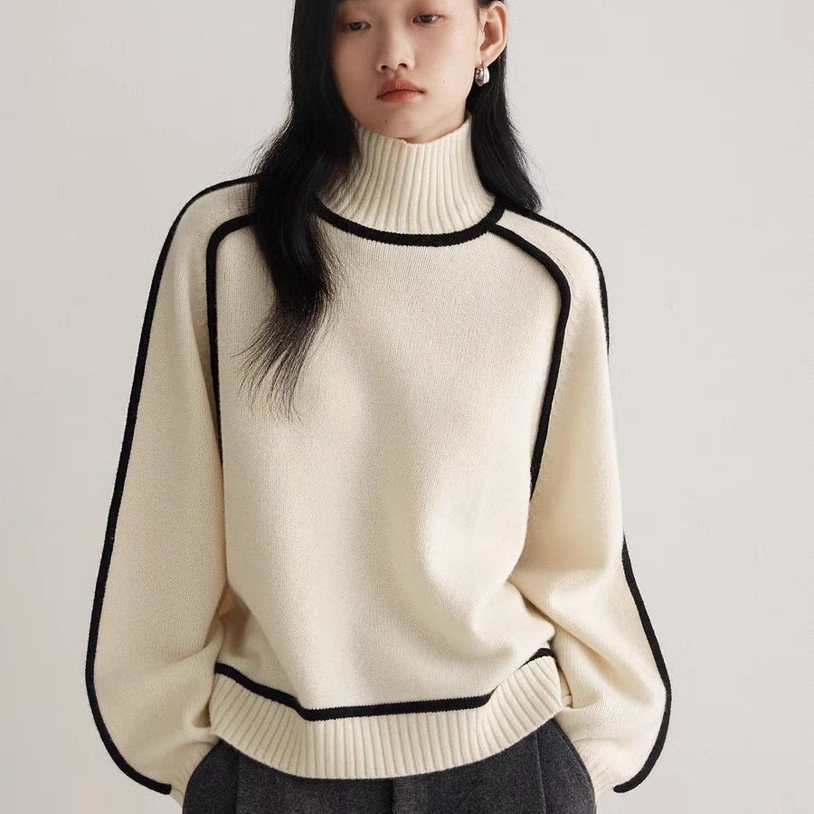 Autumn And Winter Half Turtleneck Three-dimensional Casual Loose Pullover Knitted Sweater Fashion Knit Top Outerwear
