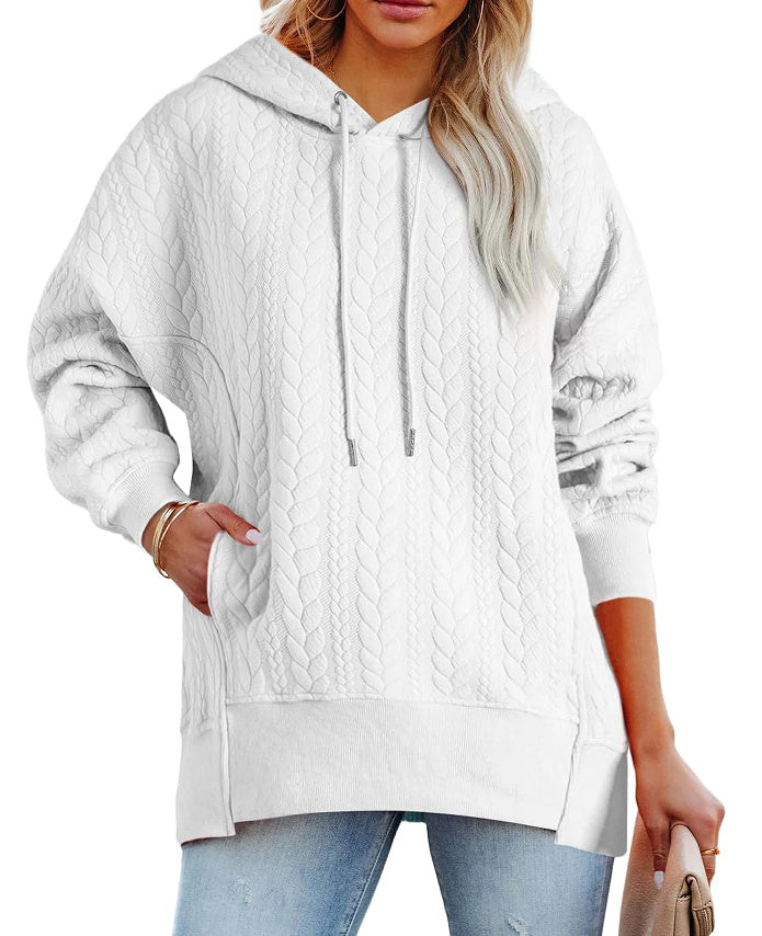 Twist Texture Solid Color Casual Hoodie Sweater Top
