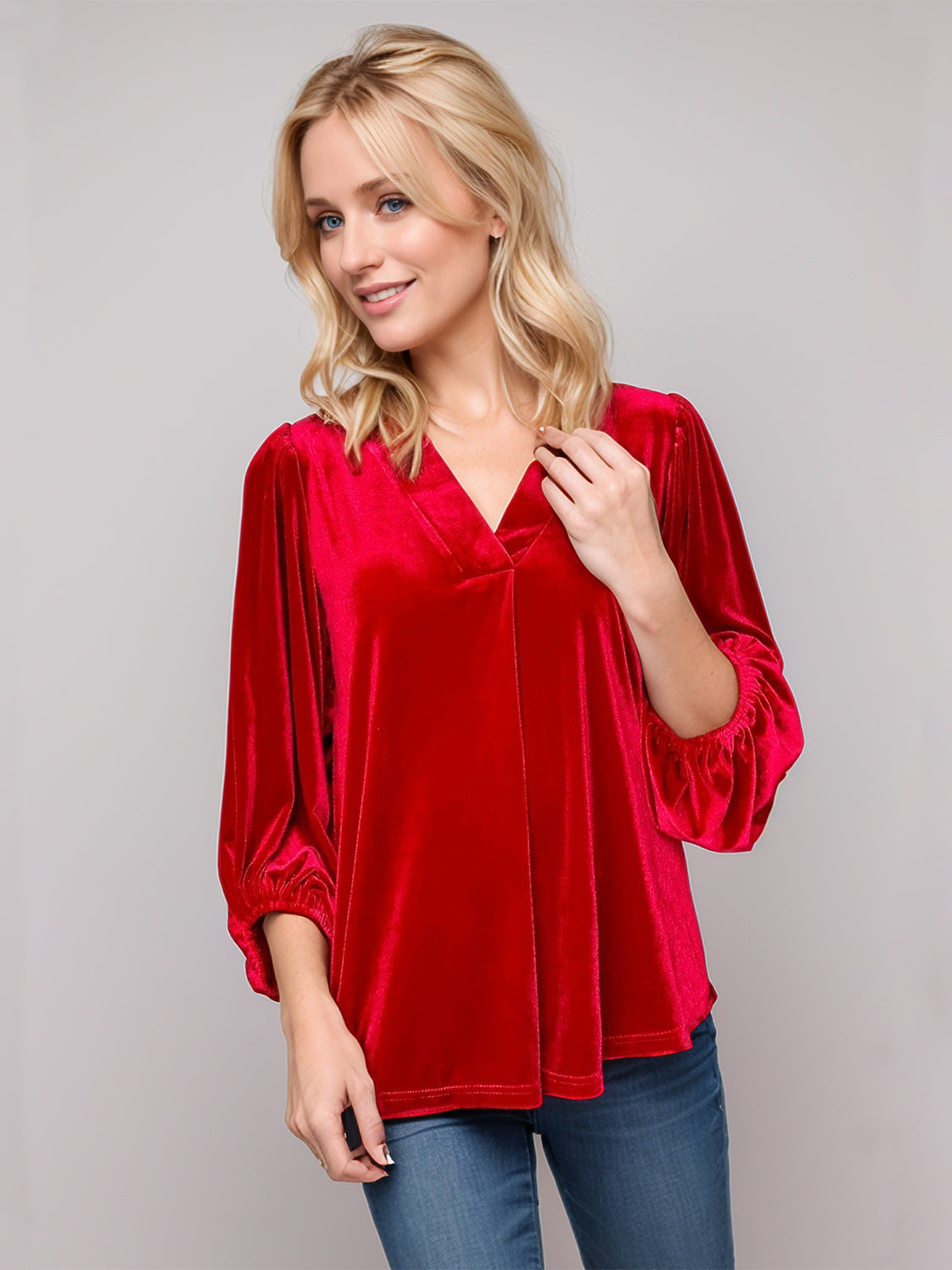 V-Neck Three-Quarter Sleeve Blouse
