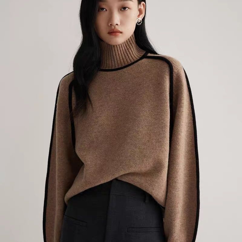 Autumn And Winter Half Turtleneck Three-dimensional Casual Loose Pullover Knitted Sweater Fashion Knit Top Outerwear
