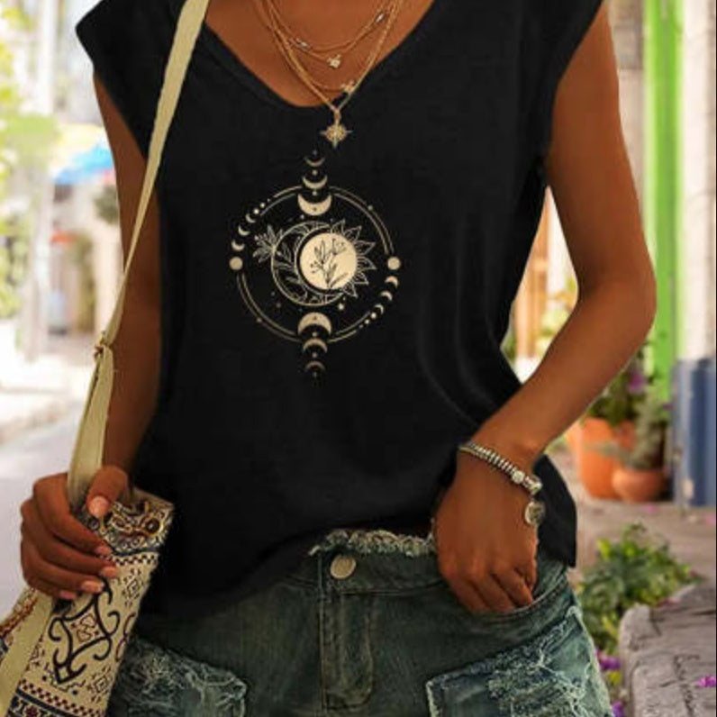 Summer European And American Fashion Casual Top Women's V-neck Sleeveless Loose T-shirt
