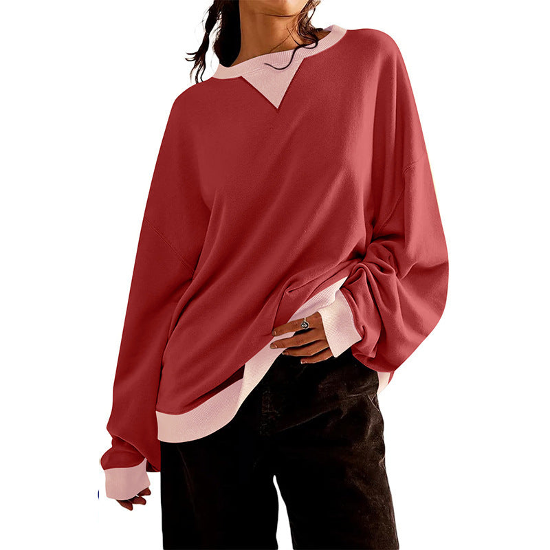 Loose Casual Contrast Color Sweater For Women
