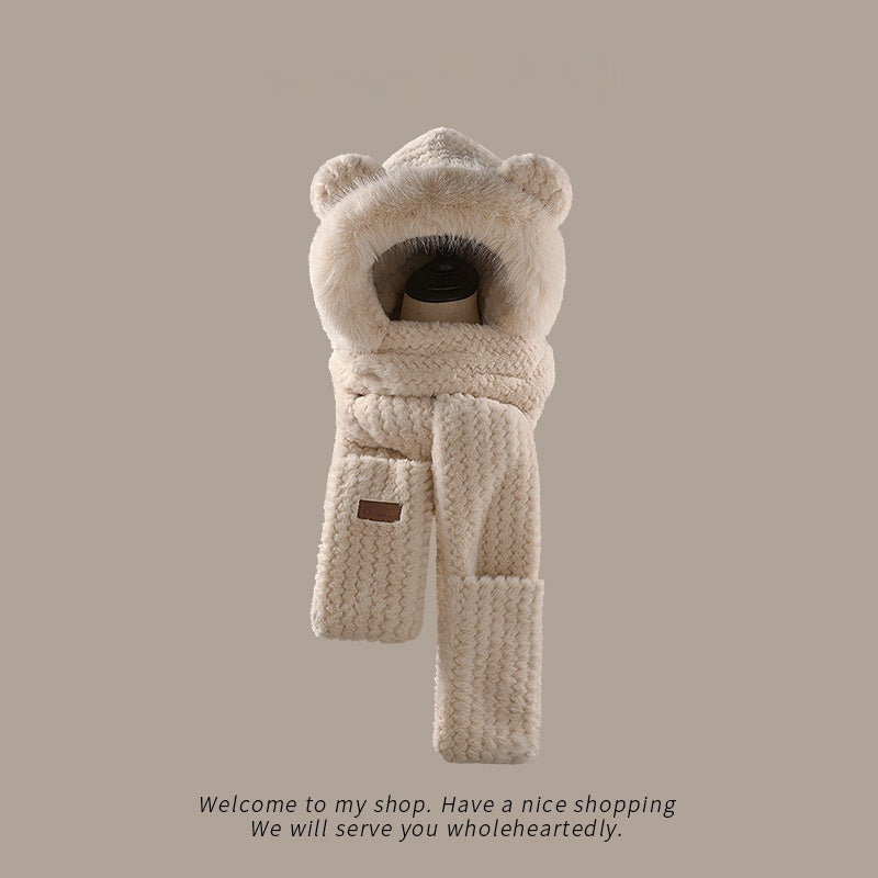 Bear Ears Plush Hat And Scarf For Women
