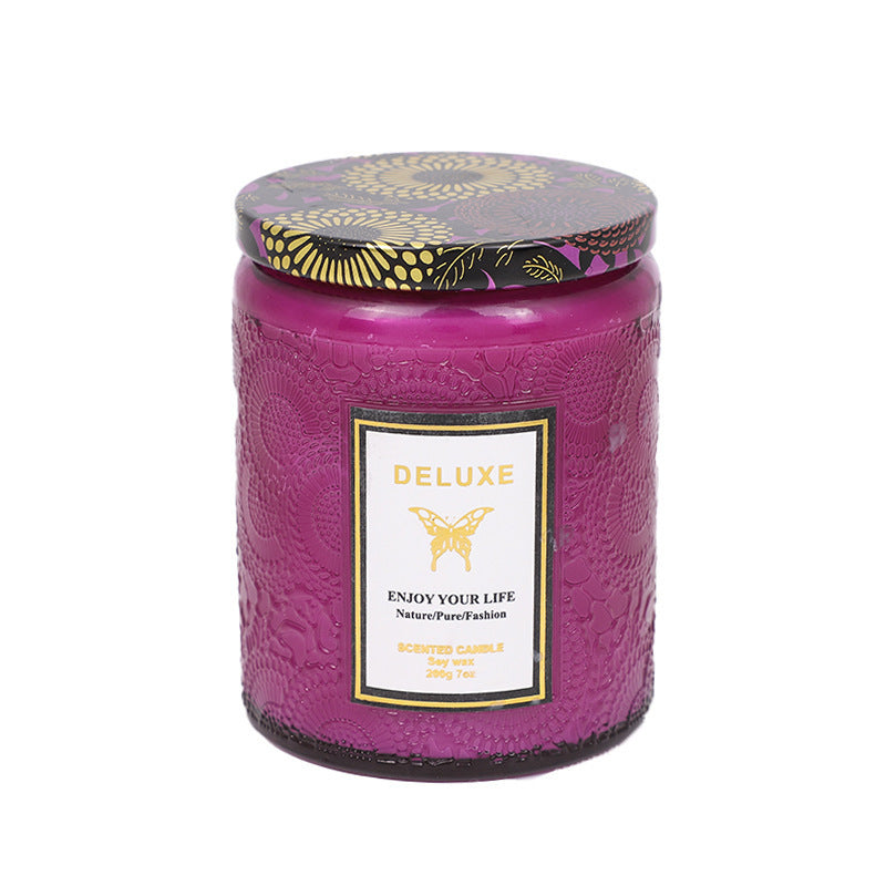 Embossed Glass Fragrance Handmade Gift Aromatherapy Soy Candles
