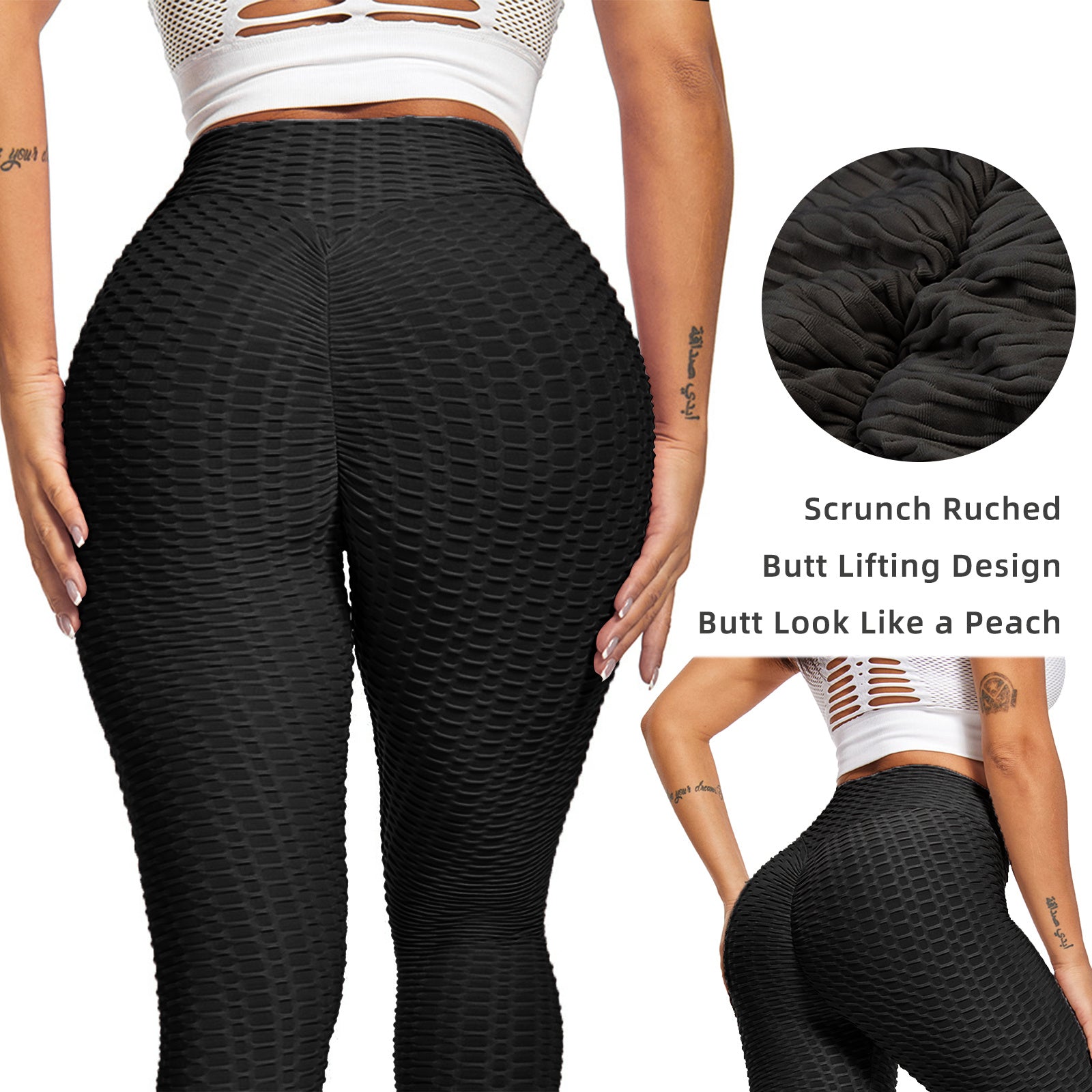 Women TIK Tok Leggings Bubble Textured Leggings Butt Lifting Yoga Pants Black Amazon Banned
