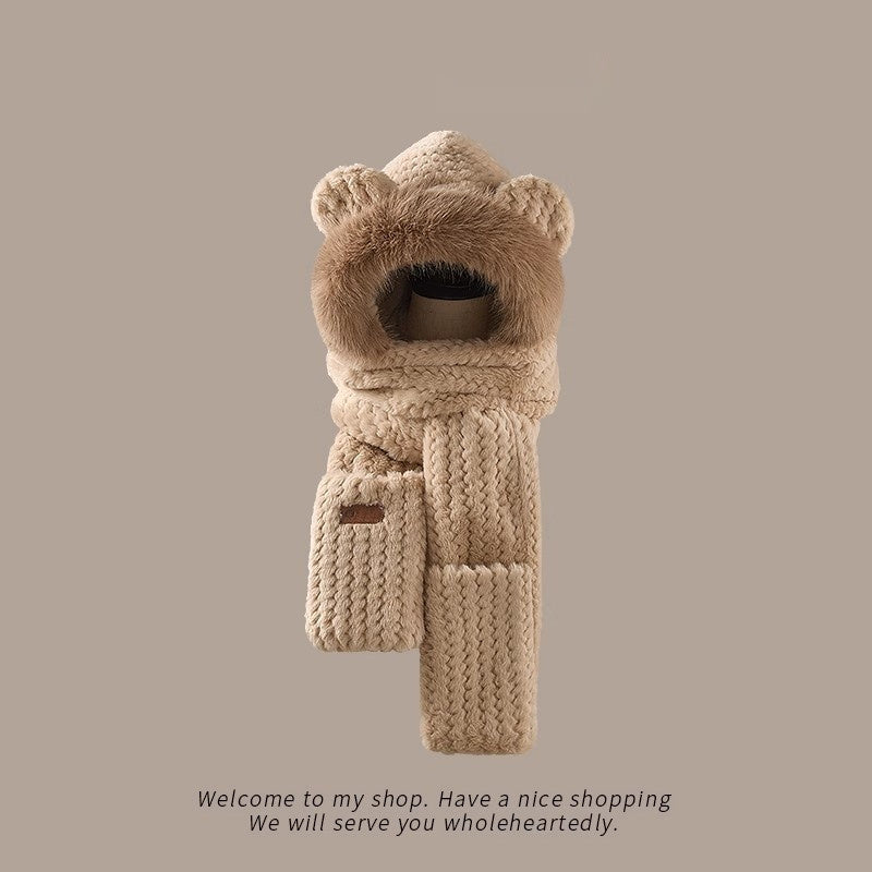 Bear Ears Plush Hat And Scarf For Women
