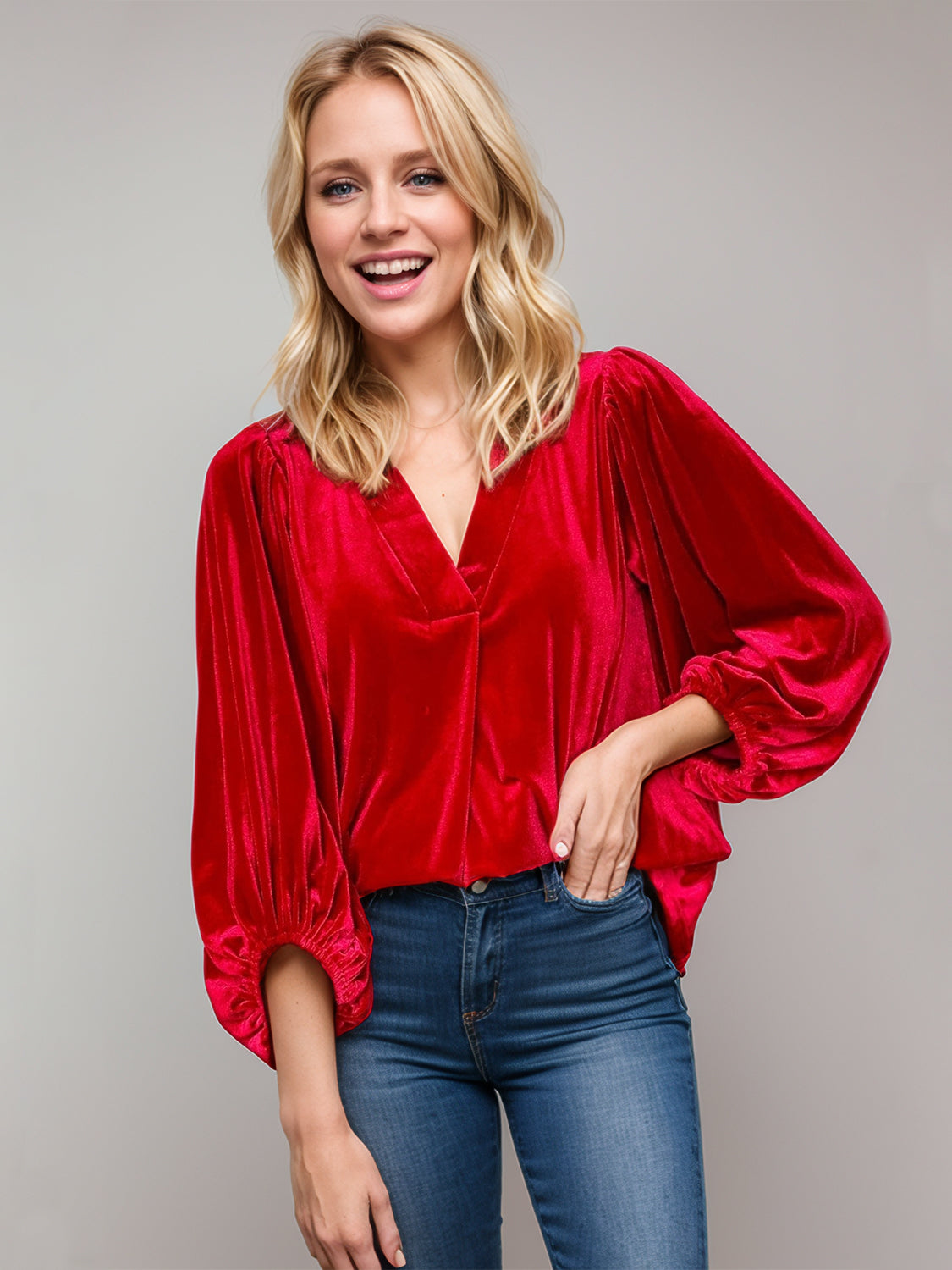 V-Neck Three-Quarter Sleeve Blouse
