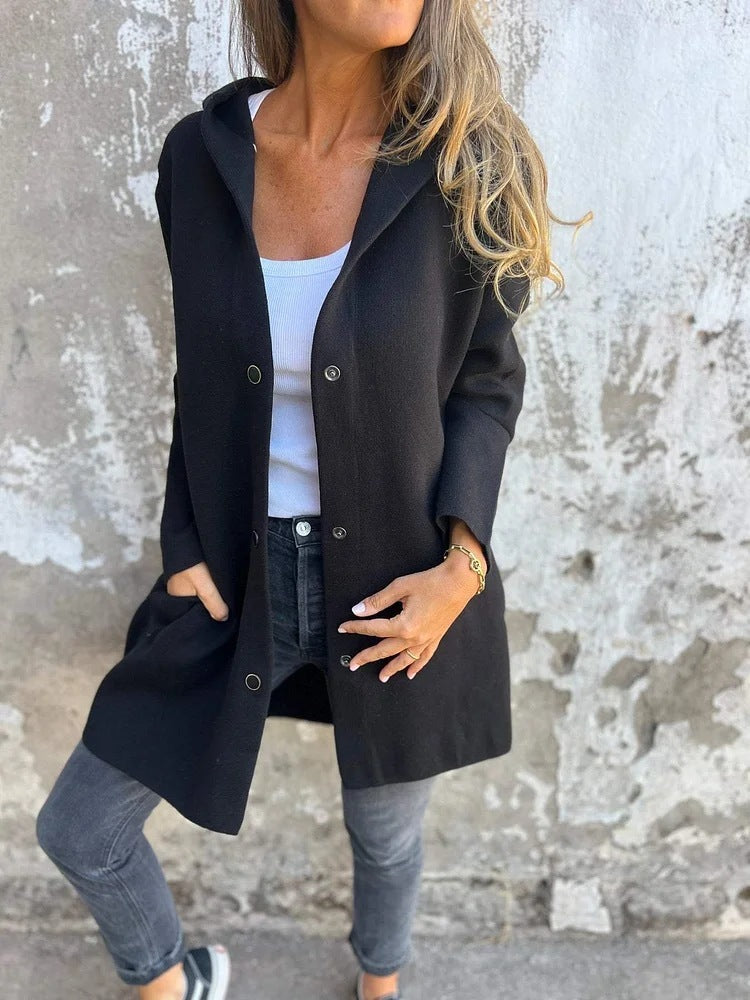 Casual Hooded Single-Breasted Cardigan Fashion Loose Solid Color Jacket Spring And Autumn Women's Clothing
