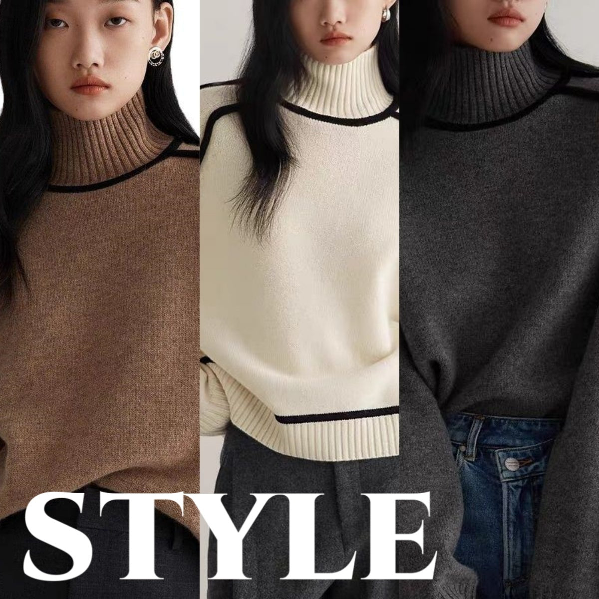 Autumn And Winter Half Turtleneck Three-dimensional Casual Loose Pullover Knitted Sweater Fashion Knit Top Outerwear
